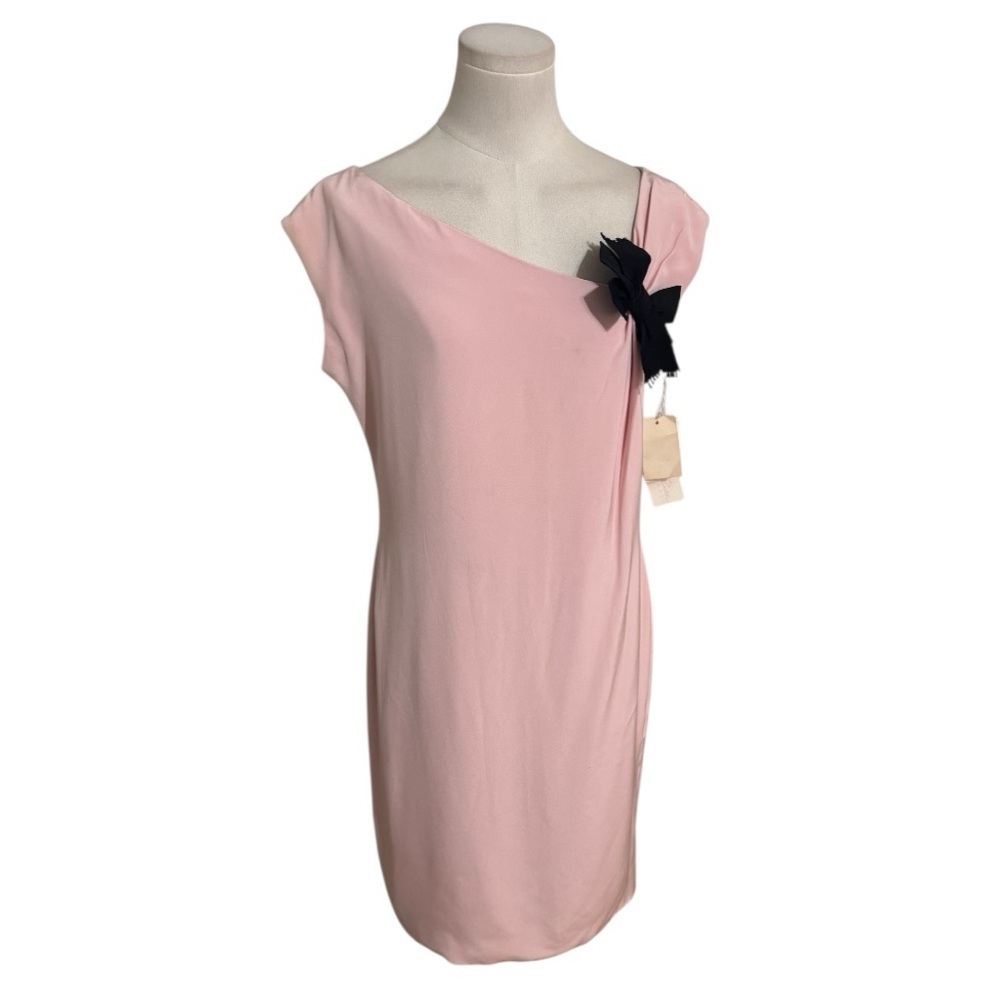 OSCAR DE LA RENTA 100% Silk Elegant Pink Dress Black Bow 10 8 Party Vintage Mini